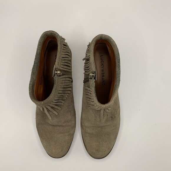 Lucky brand Galley style fringe brown suede ankle booties woman’s size 7.5 - Picture 2 of 9